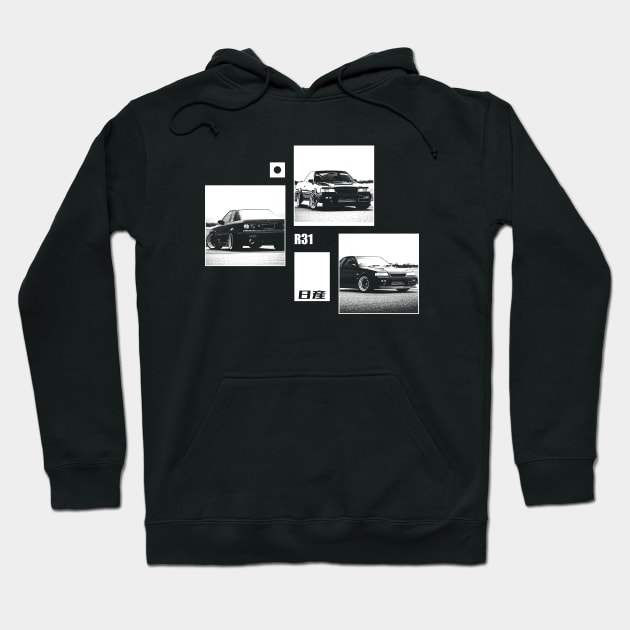 NISSAN SKYLINE GTS-R R31 Black 'N White Archive (Black Version) Hoodie by Cero